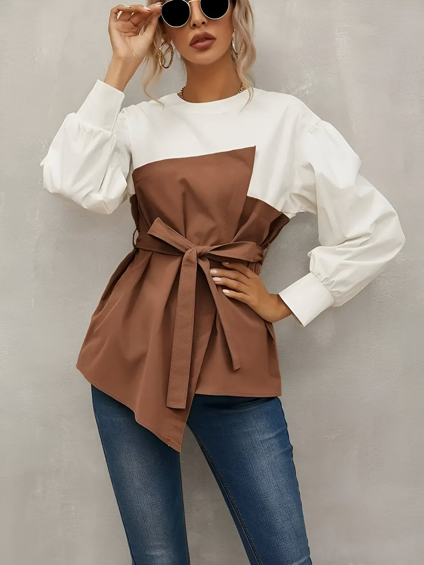 Ormanda | elegant tweedy faux color block shirt for women