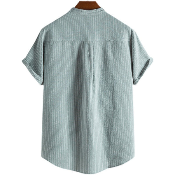 David - men's striped linen half button shirt