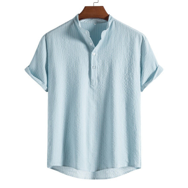 David - men's striped linen half button shirt