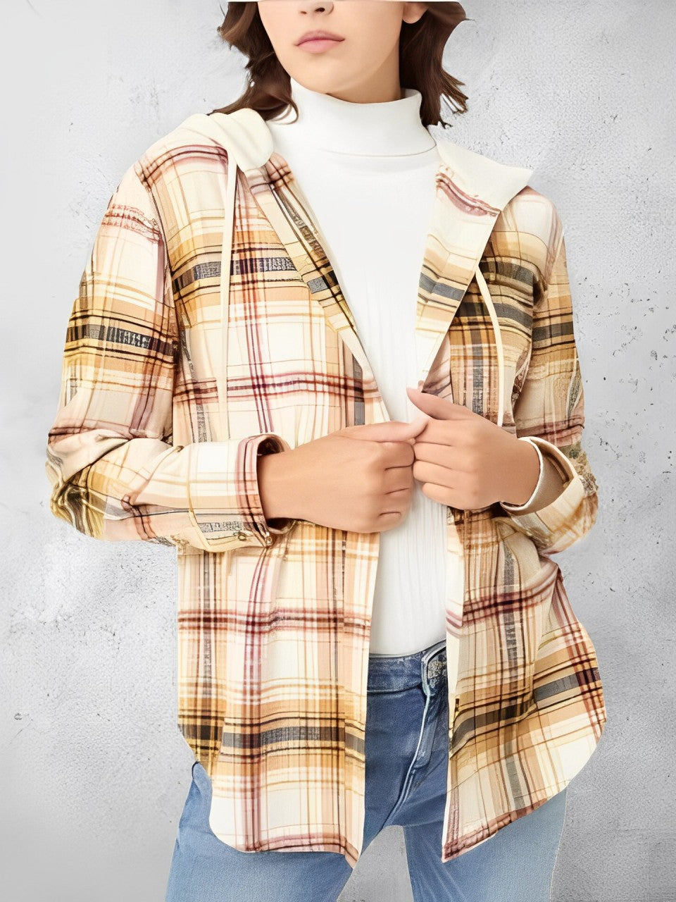 Nina - checked jacket with hood and drawstring