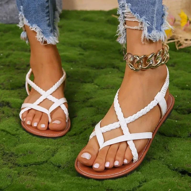 Braided flat sandals for women