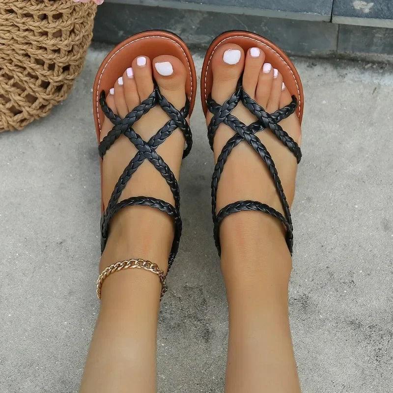 Braided flat sandals for women