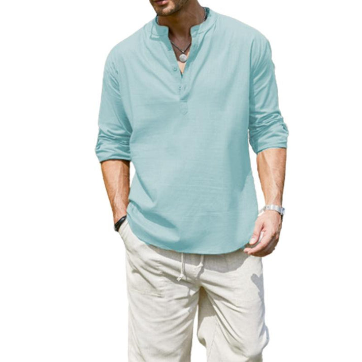 Long sleeve shirt with fixed henley collar for men