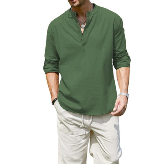 Long sleeve shirt with fixed henley collar for men
