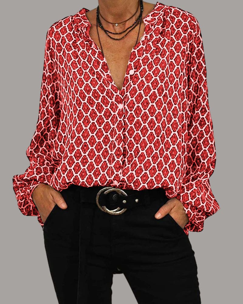 Lena - stylish blouse with v-neck and long sleeves