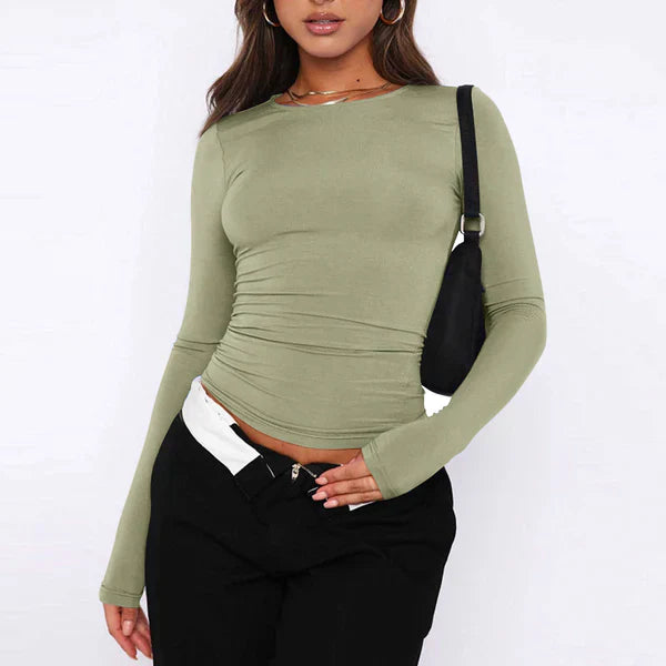 Asa - women's fashion plain t-shirt with round neck and long sleeves