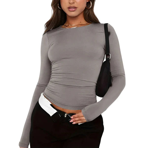 Asa - women's fashion plain t-shirt with round neck and long sleeves