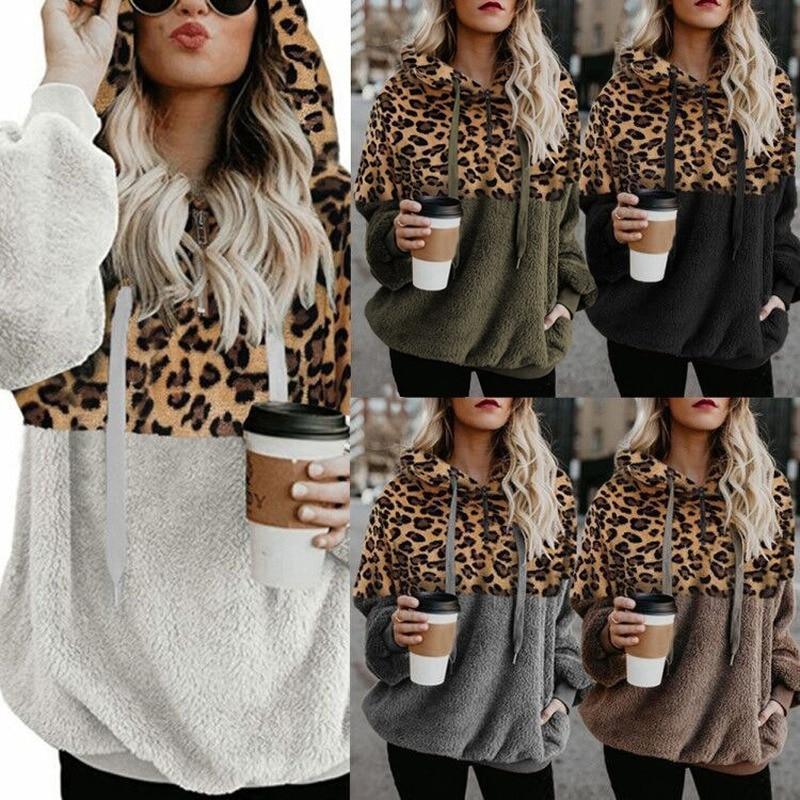 Teddy pullover - extremely warm and cozy hoodie with stylish leopard pattern for spring