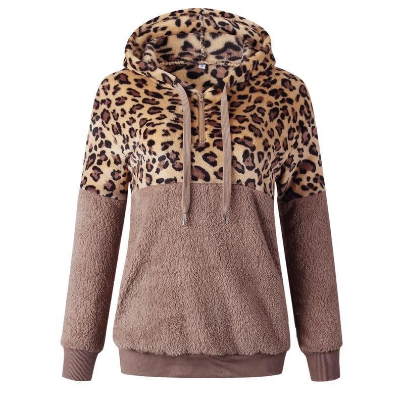 Teddy pullover - extremely warm and cozy hoodie with stylish leopard pattern for spring
