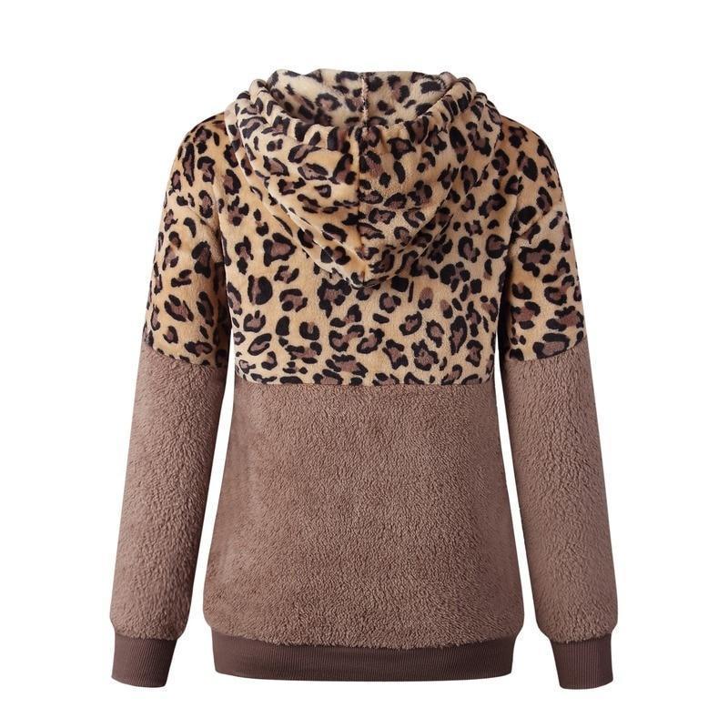Teddy pullover - extremely warm and cozy hoodie with stylish leopard pattern for spring