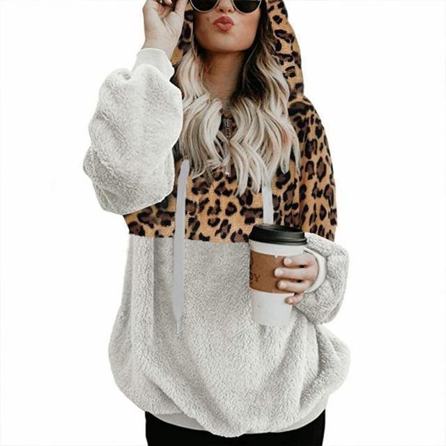 Teddy pullover - extremely warm and cozy hoodie with stylish leopard pattern for spring