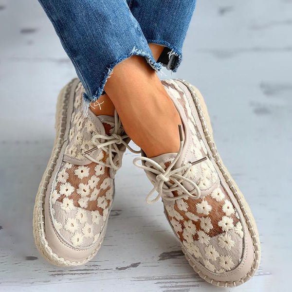 Sofia - hollow embroidery lace-up shoes women's shoes