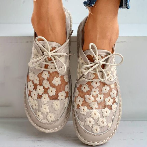 Sofia - hollow embroidery lace-up shoes women's shoes