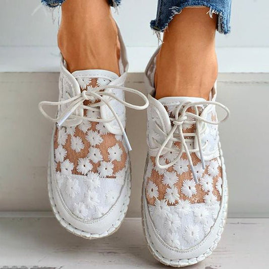 Sofia - hollow embroidery lace-up shoes women's shoes