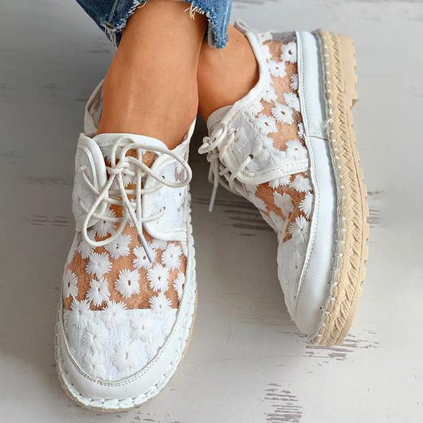 Sofia - hollow embroidery lace-up shoes women's shoes