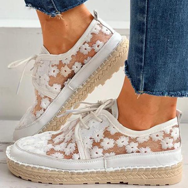 Sofia - hollow embroidery lace-up shoes women's shoes