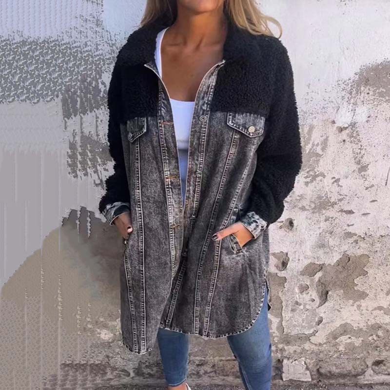 Verena - long sleeve sherpa lined denim jacket for women