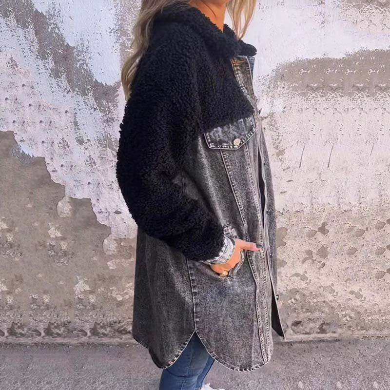 Verena - long sleeve sherpa lined denim jacket for women