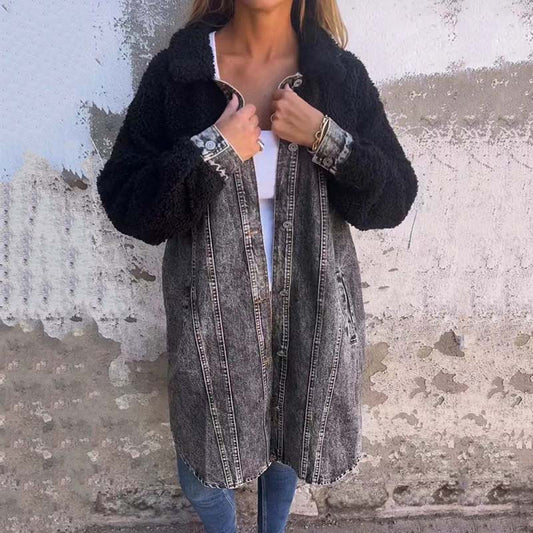 Verena - long sleeve sherpa lined denim jacket for women