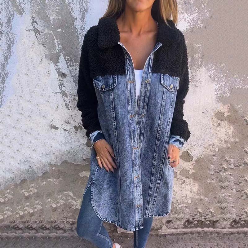 Verena - long sleeve sherpa lined denim jacket for women
