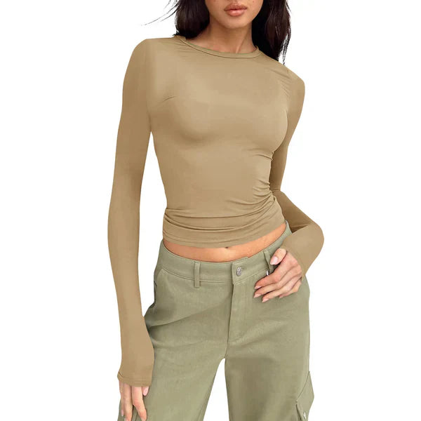 Asa - women's fashion plain t-shirt with round neck and long sleeves