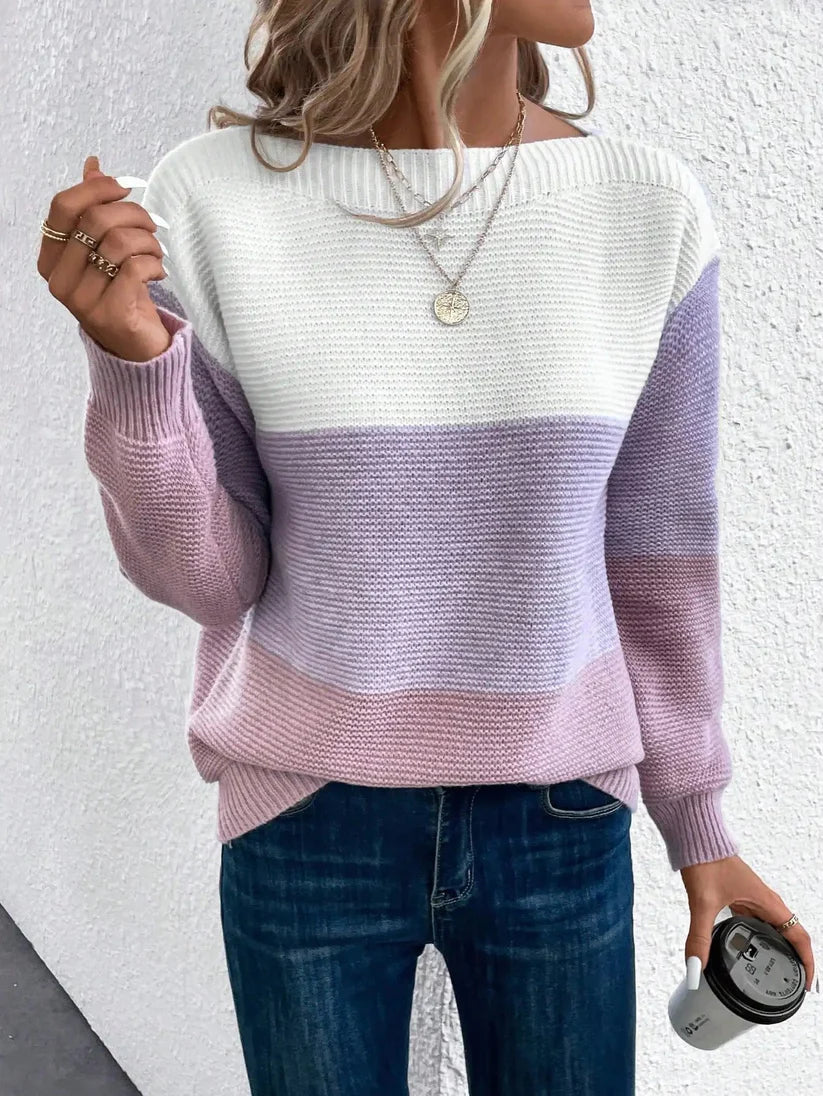 Clara - elegant three-color patchwork sweater