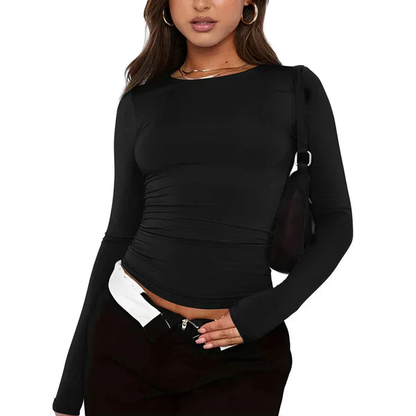 Asa - women's fashion plain t-shirt with round neck and long sleeves