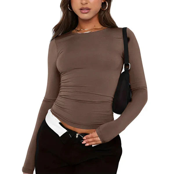 Asa - women's fashion plain t-shirt with round neck and long sleeves