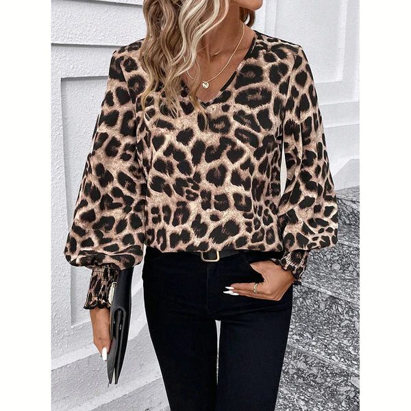 Claire - women's blouses autumn winter simple fit slim leopard long sleeves